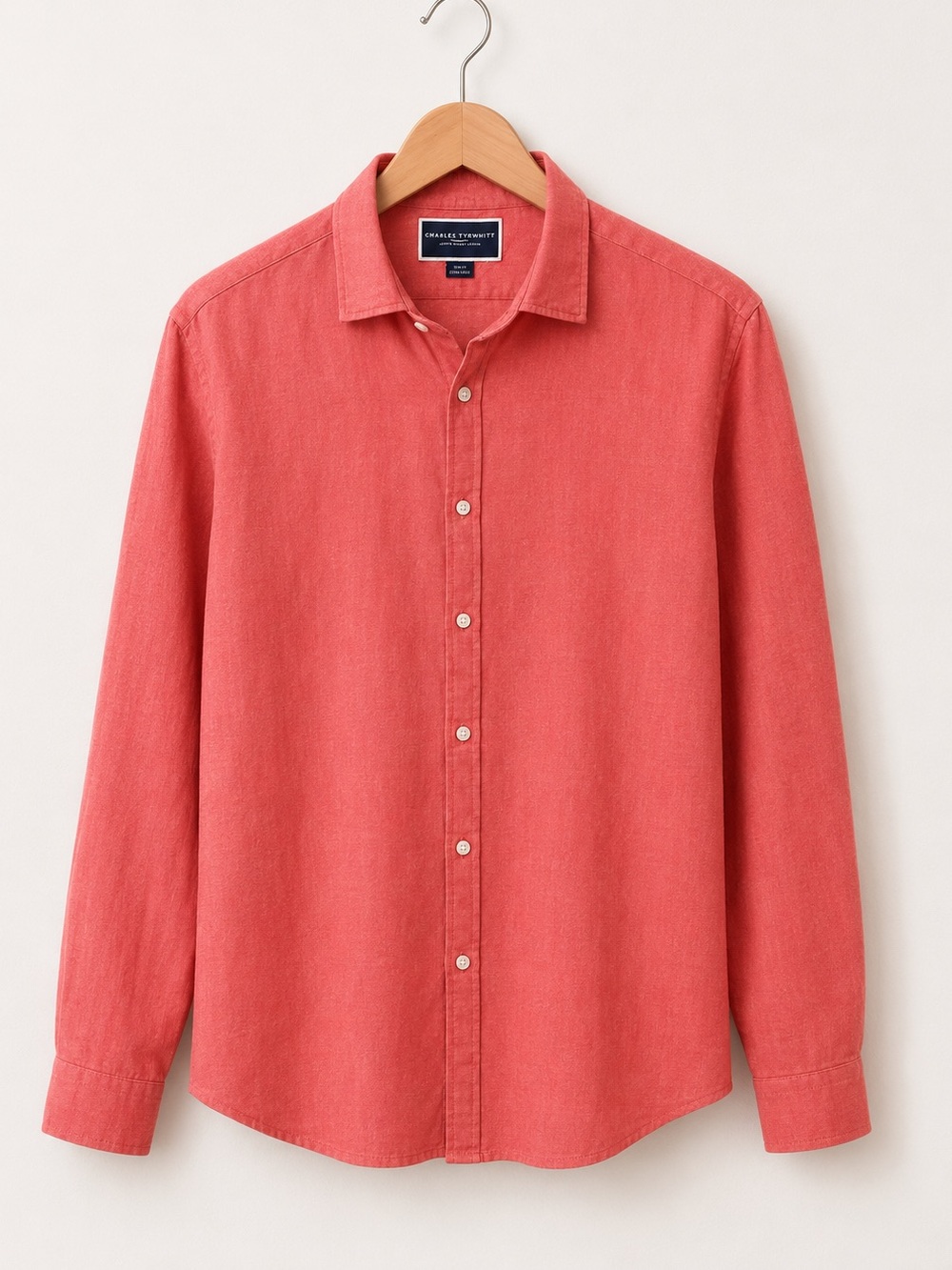 Charles Tyrwhitt Coral 100% Linen Slim Fit Button Down Shirt Lightweight Summer